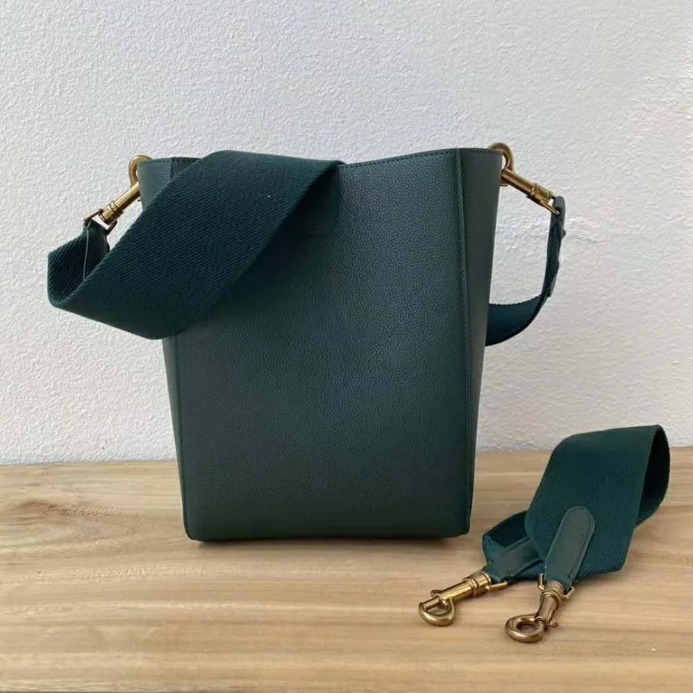 Celine Sangle Small Bucket Bag in Soft Grained Calfskin for Women in Green