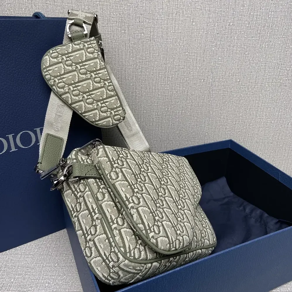 Dior Saddle Triple Pouch Khaki Dior Oblique Jacquard for Men