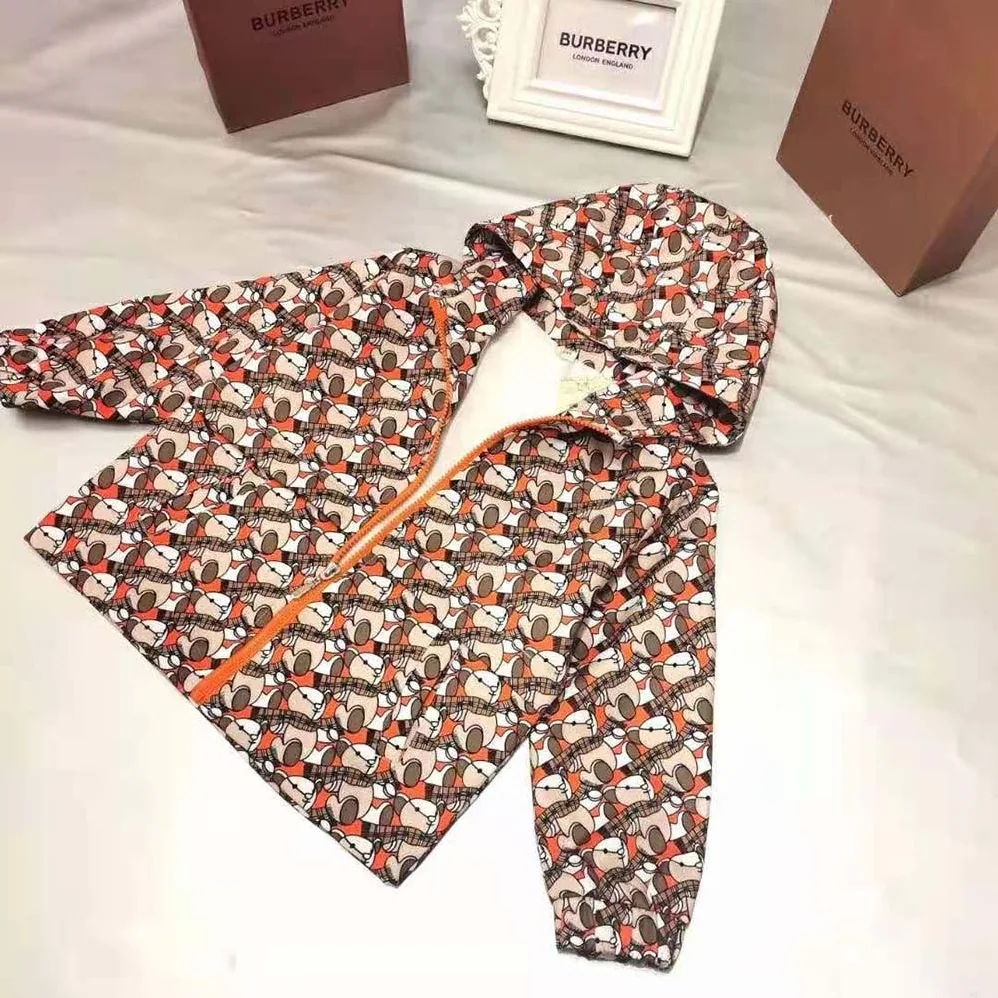 Burberry Kids' Thomas Bear Print Cotton Hooded Jacket Burberry Kids' Thomas Bear Print Cotton Hooded Jacket