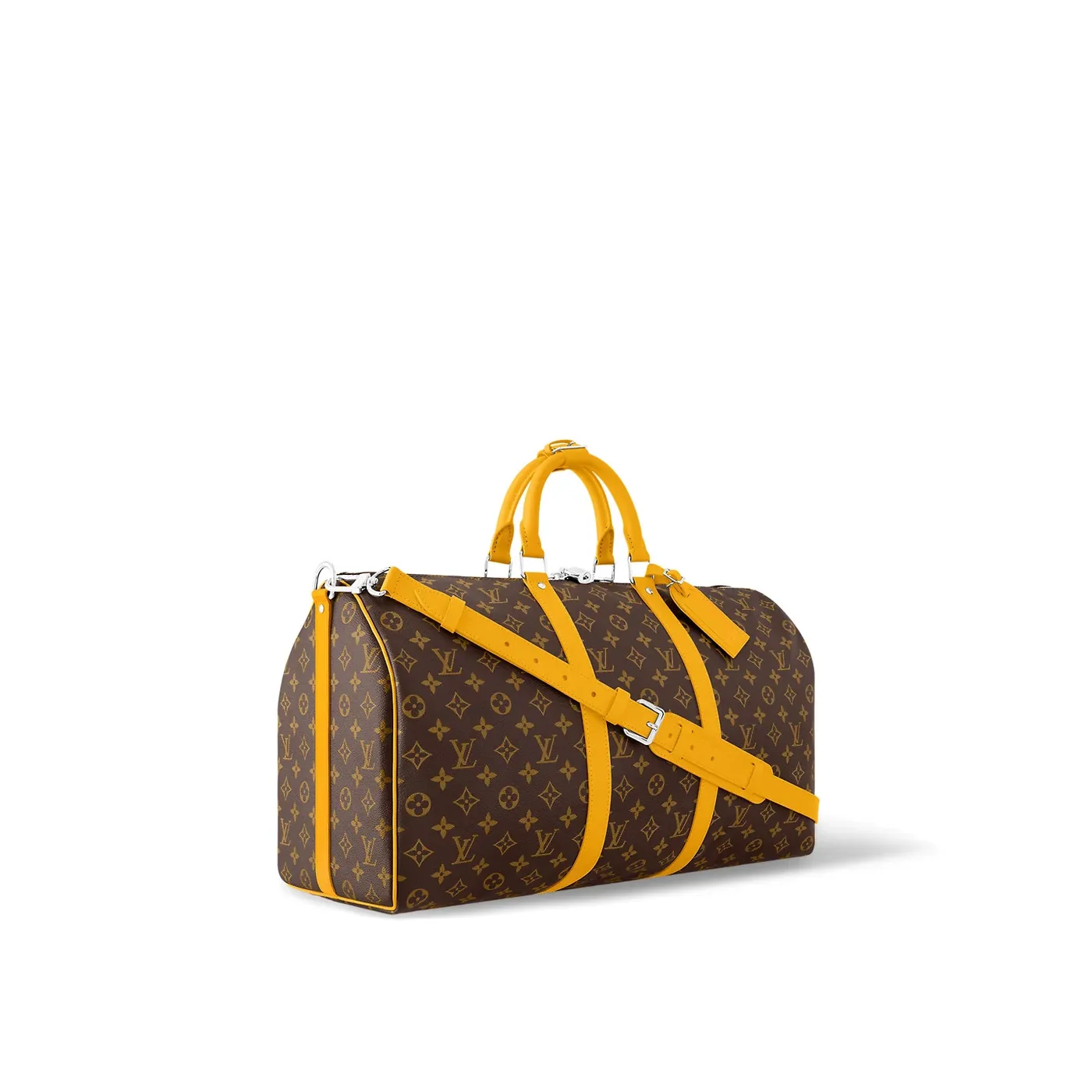 Louis Vuitton Keepall Bandouliere 50 Travel Bag in Brown/ Yellow Silver Hardware Louis Vuitton Keepall Bandouliere 50 Travel Bag in Brown/ Yellow Silver Hardware