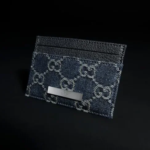 Gucci Card Case With Gucci Plaque / Dark Blue Denim Palladium Hardware Gucci Card Case With Gucci Plaque / Dark Blue Denim Palladium Hardware