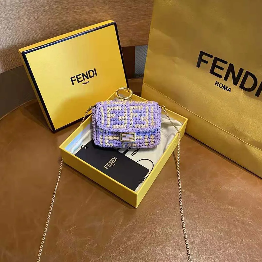 Fendi Nano Baguette Charm Lilac Raffia Charm for Women Fendi Nano Baguette Charm Lilac Raffia Charm for Women
