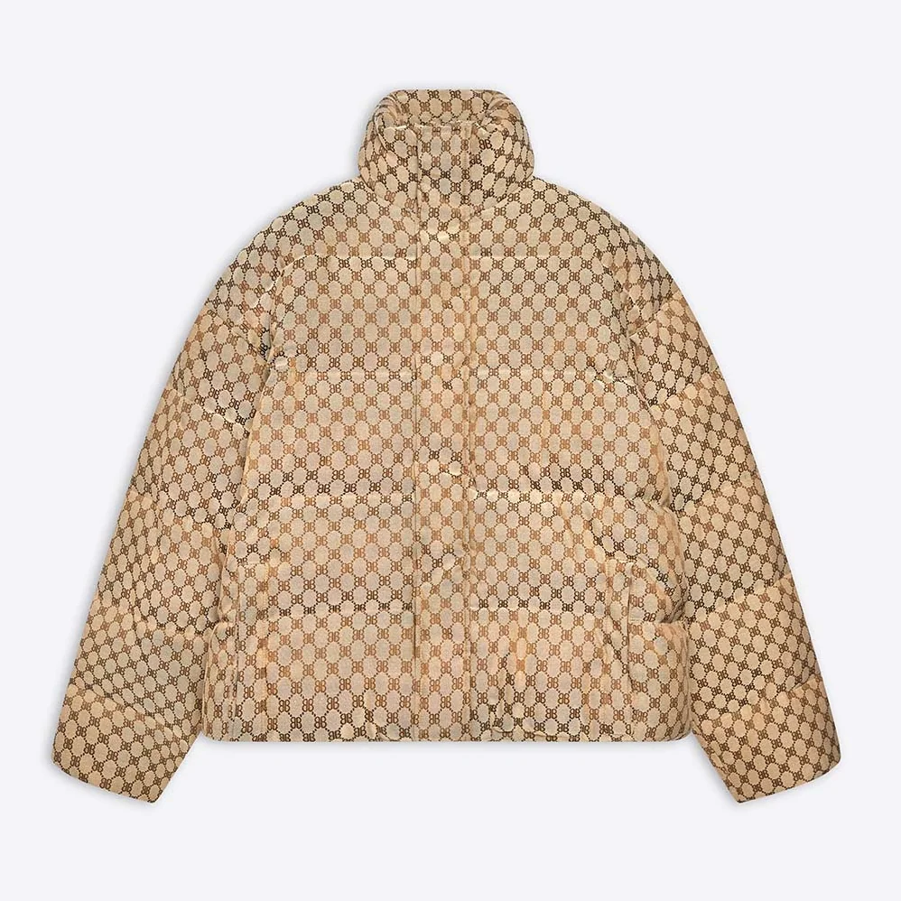 Balenciaga Hacker BB Puffer in Beige and Brown Canvas Jacquard for Men Balenciaga Hacker BB Puffer in Beige and Brown Canvas Jacquard for Men