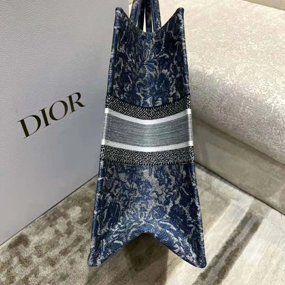 Dior Large Dior Book Tote Blue Dior Brocart Embroidery with Denim Effect for Women