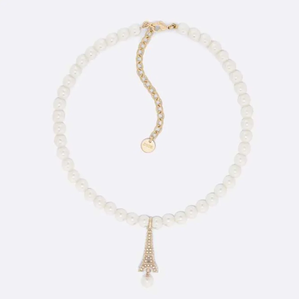 Dior Plan De Paris Choker Gold-Finish Metal and White Resin Pearls for Women