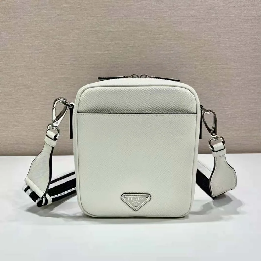 Prada Saffiano Leather Shoulder Bag with Sleek for Men in White Prada Saffiano Leather Shoulder Bag with Sleek for Men in White