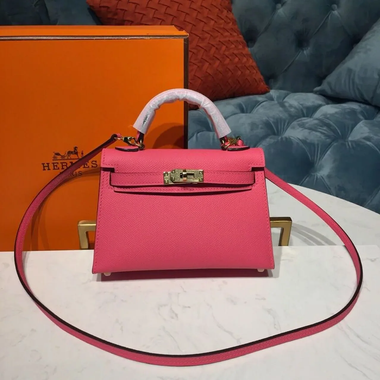 Hermes Mini Kelly Rose Tyrien Gold Toned Hardware / Hermes Mini Kelly Rose Tyrien Gold Toned Hardware /