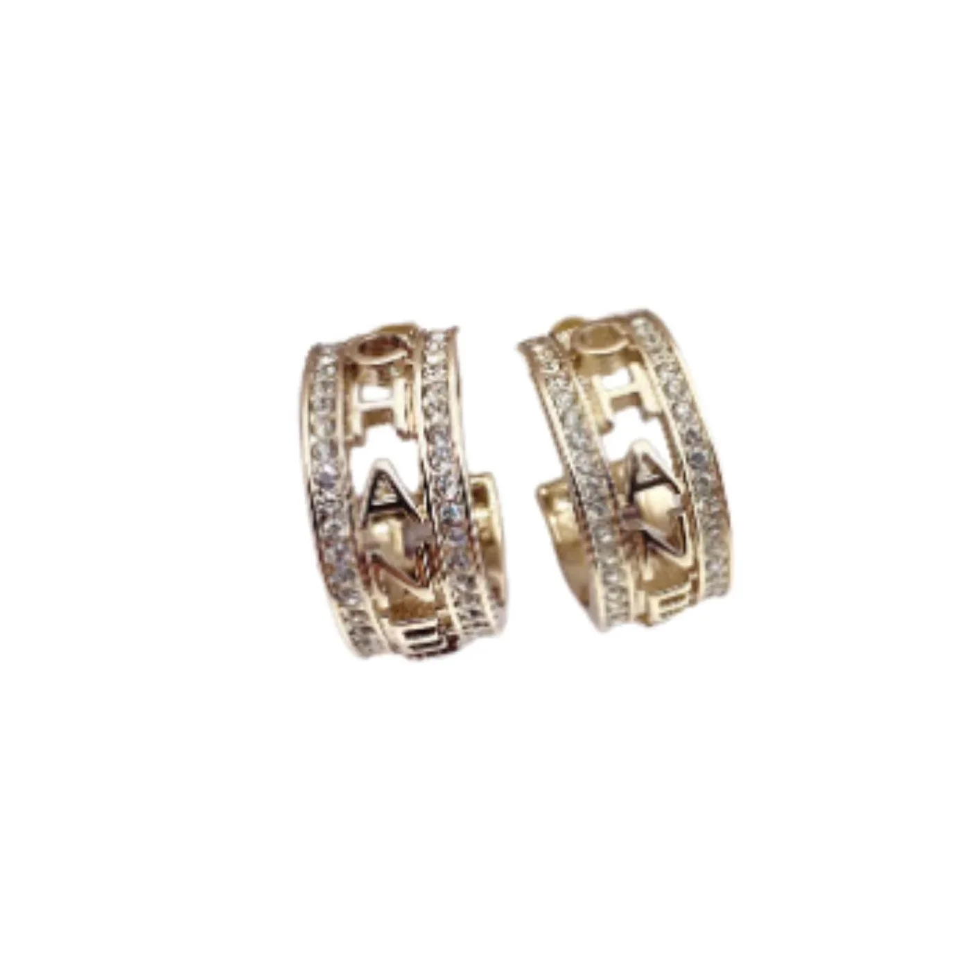 Chanel Engraving The Letter C-H-A-N-E in L Earrings Gold Tone