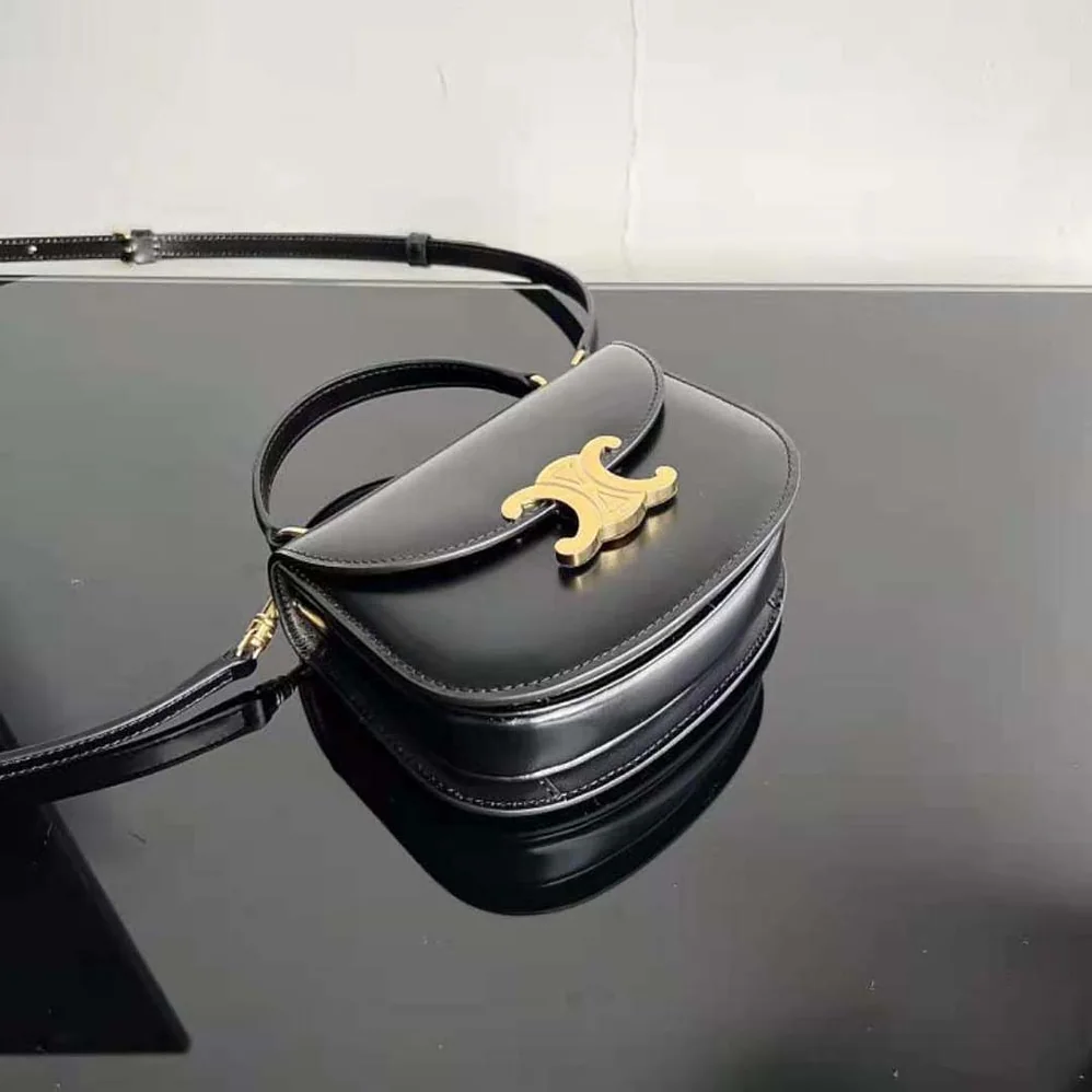 Celine Mini Besace Triomphe in Shiny Calfskin for Women in Black Celine Mini Besace Triomphe in Shiny Calfskin for Women in Black