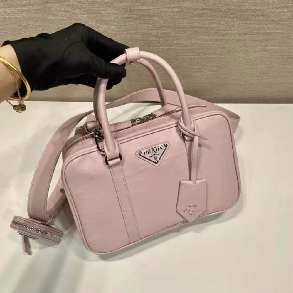 Prada Medium Antique Nappa Leather Top Handle Bag for Women in Pink
