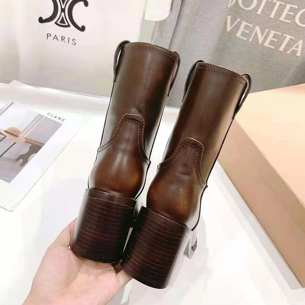 Miu Miu Leather Booties with Hot-stamped Logo for Women in Maroon