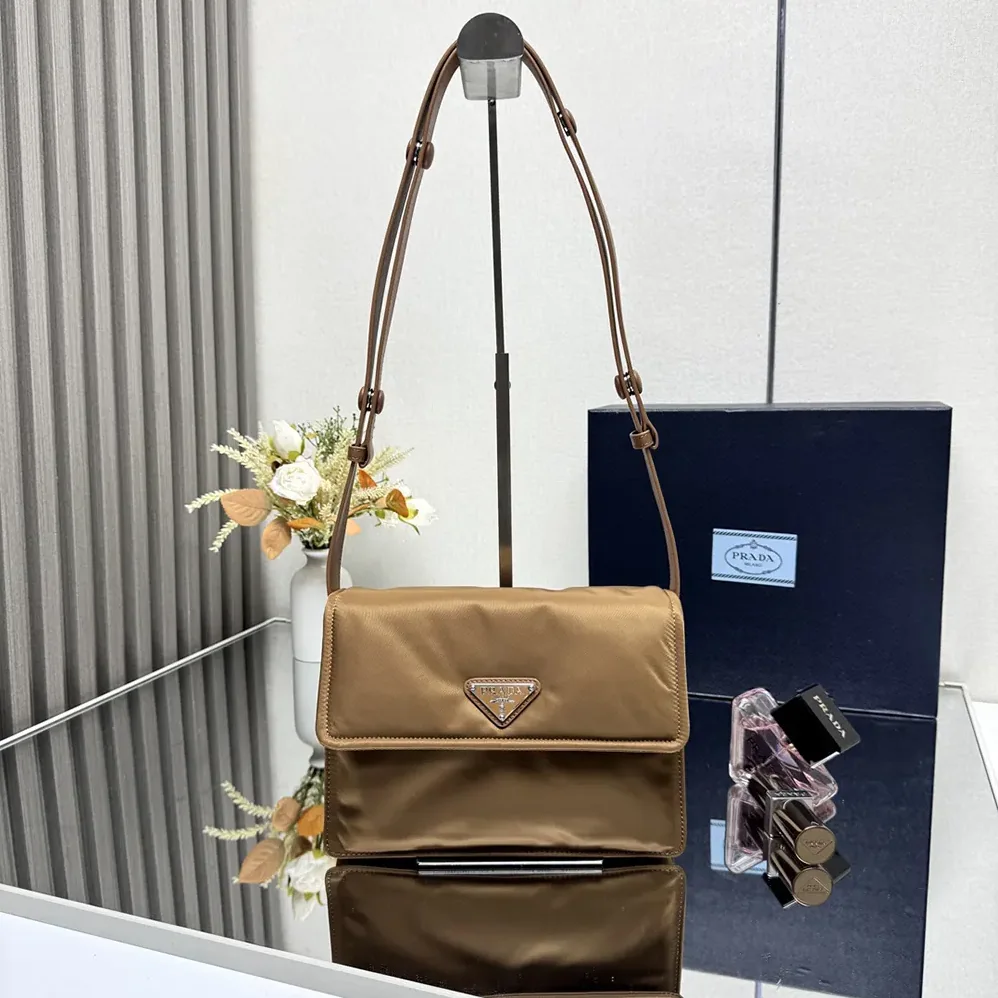 Prada Small Padded Re-Nylon Shoulder Bag for Women in Brown Prada Small Padded Re-Nylon Shoulder Bag for Women in Brown