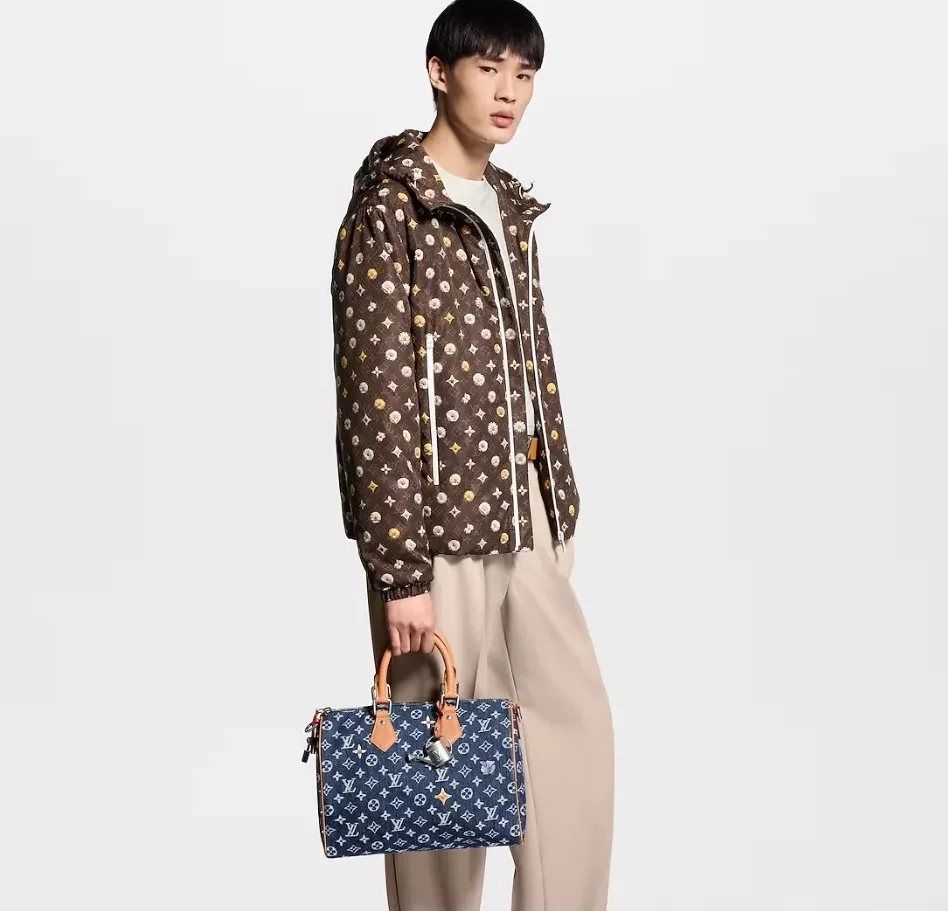 Louis Vuitton Speedy Bandouliere 30 Top Handle Bag / Blue Monogram Flowers Denim Silver Hardware