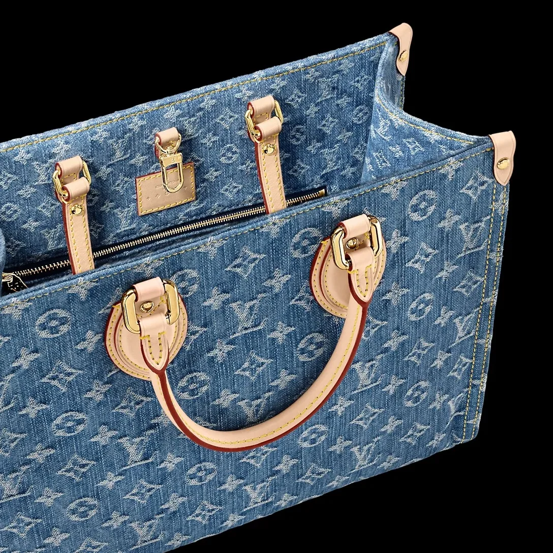 Louis Vuitton OnTheGo MM Tote Bag in Denim Blue Gold Hardwar