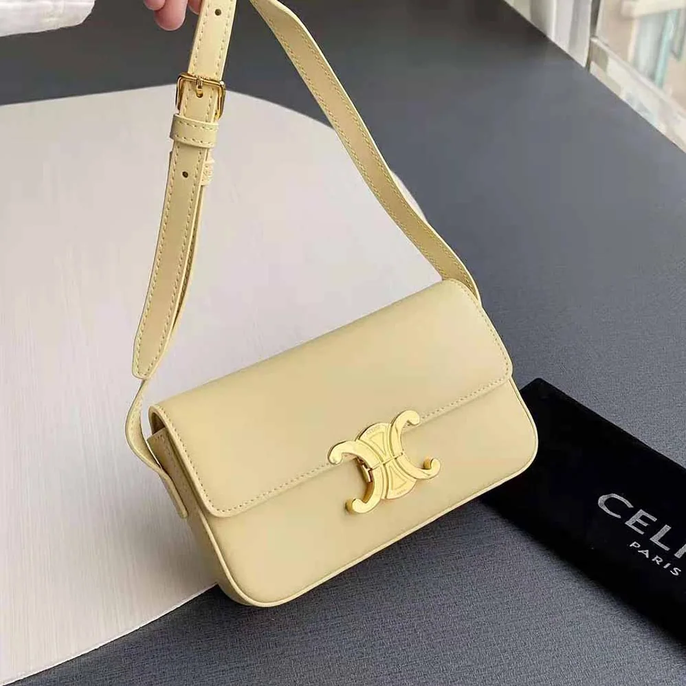 Celine Triomphe Shoulder Bag in Shiny Calfskin for Women in Yellow Celine Triomphe Shoulder Bag in Shiny Calfskin for Women in Yellow
