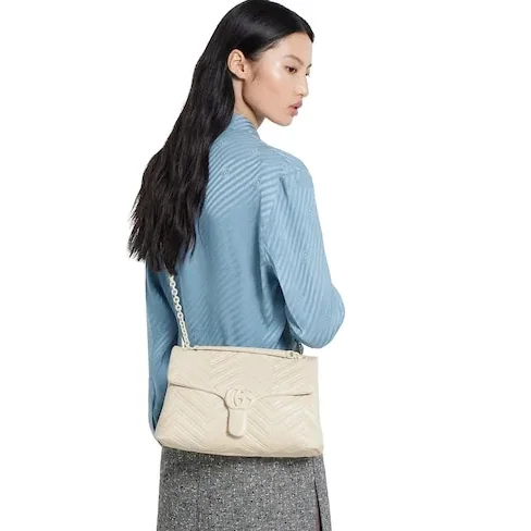 Gucci Marmont Medium Shoulder Bag in Ivory Tonal Enameled Hardware