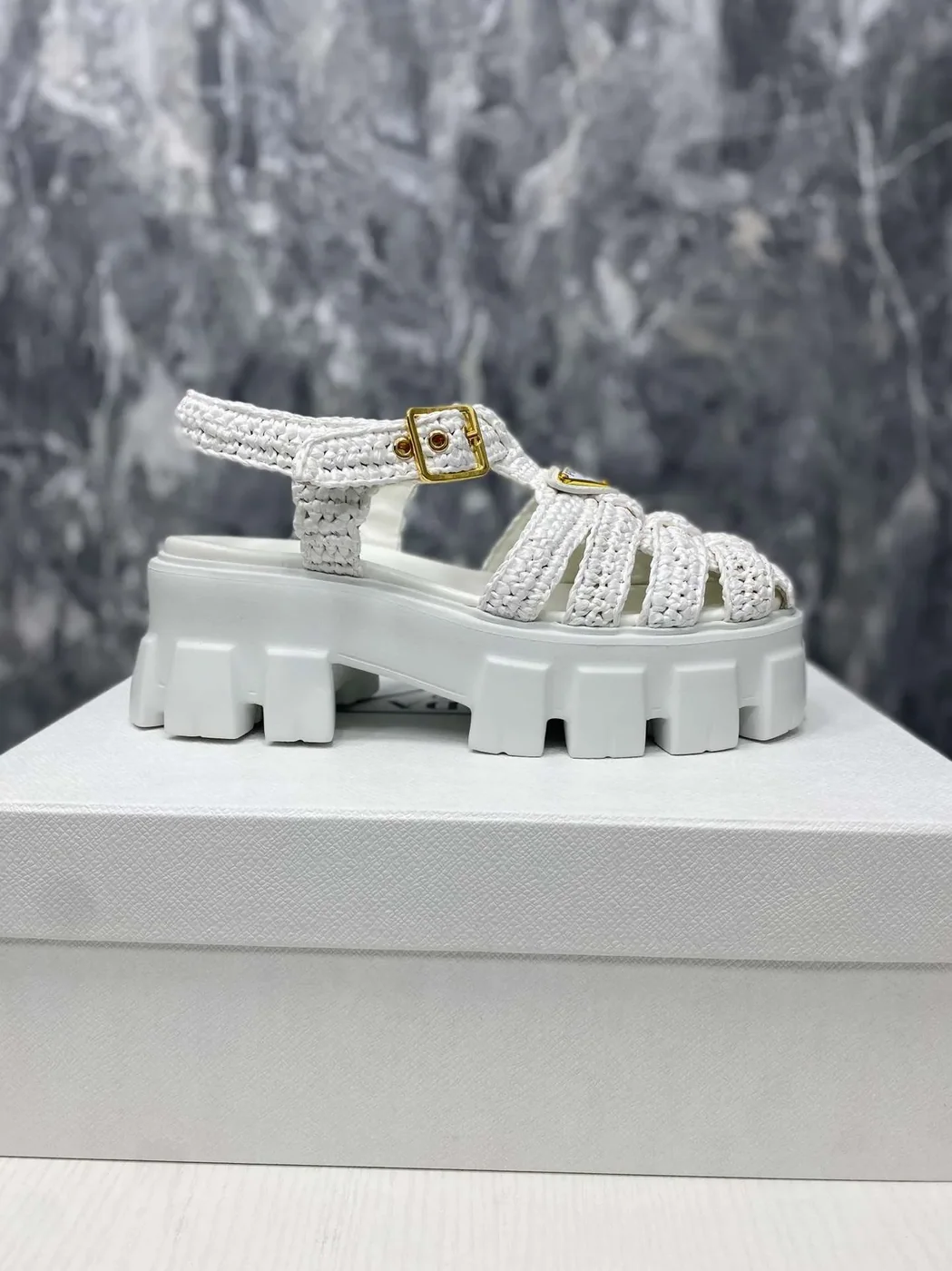 Prada Monolith Crochet Cage Sandals Pink Prada Monolith Crochet Cage Sandals Pink