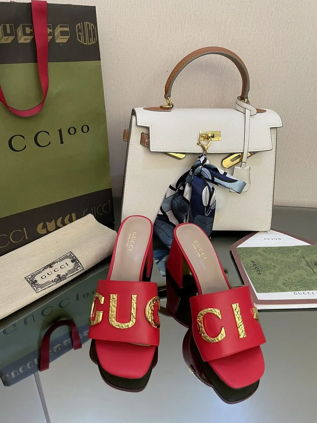 Gucci ‘Gucci' Slide Sandal Red for Women Gucci ‘Gucci' Slide Sandal Red for Women