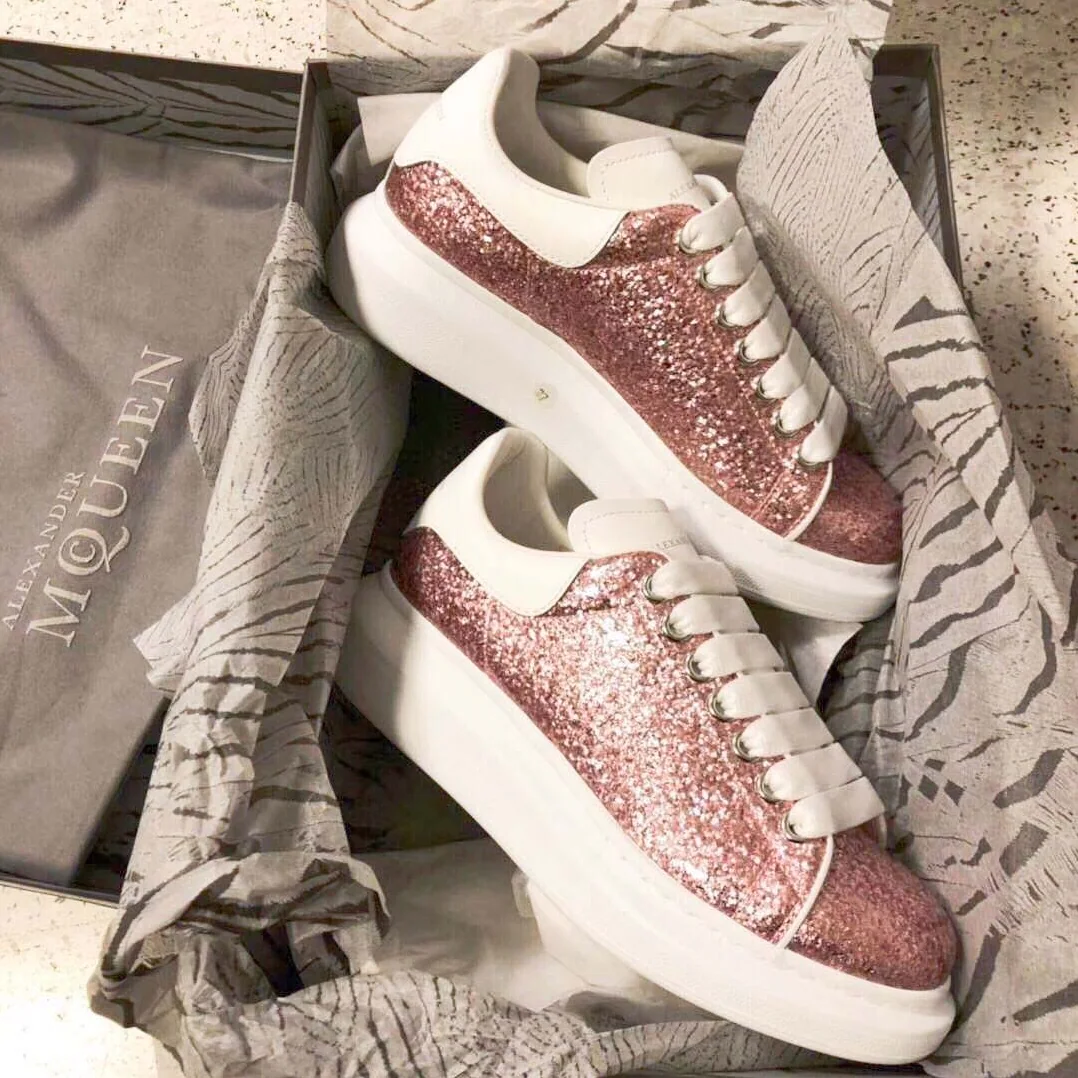 Alexander Mcqueen Oversized Sneaker with Glitter Lace for Women in UP Shoes Pink