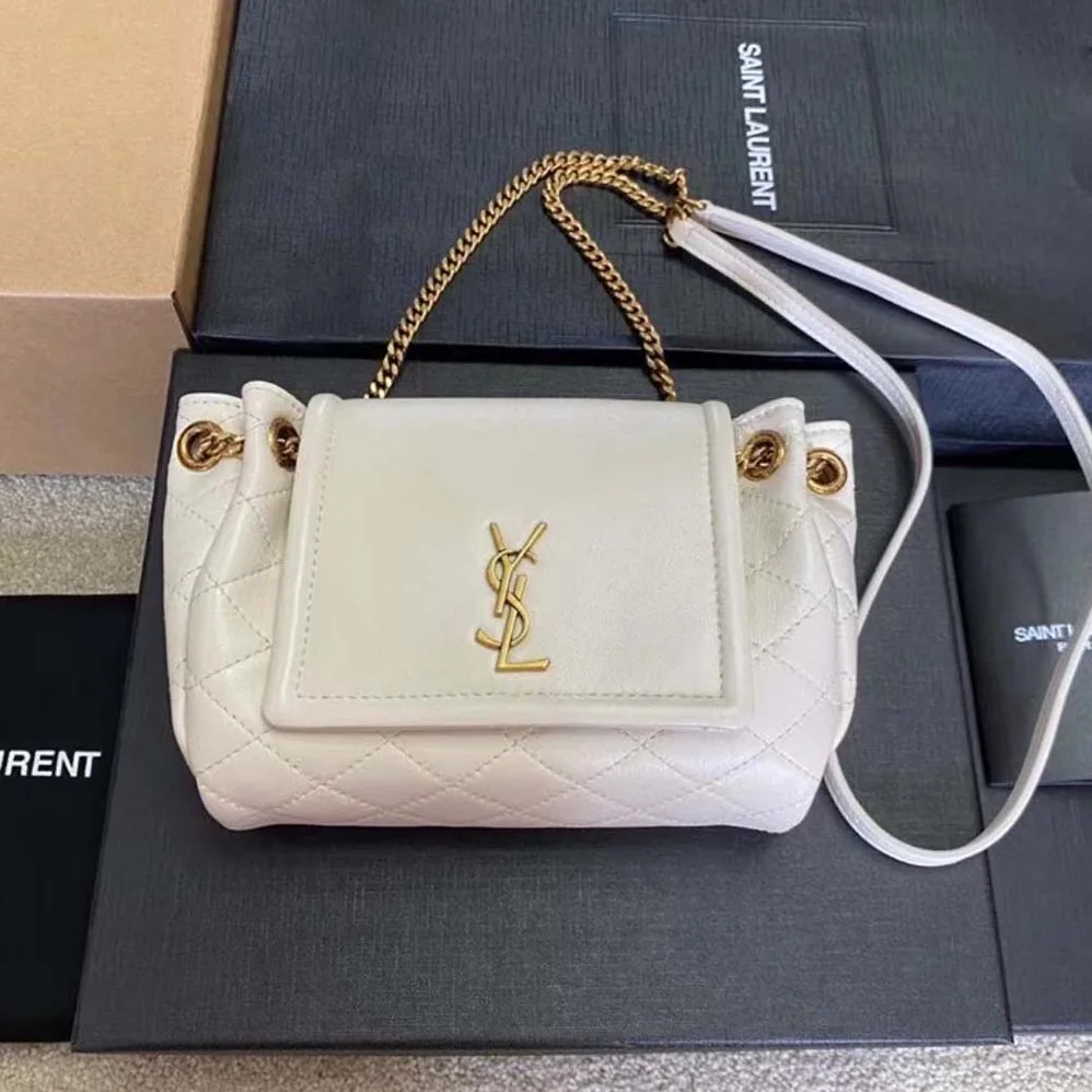 Saint Laurent YSL Monogram Mini Nolita in Lame Leather for Women in White Saint Laurent YSL Monogram Mini Nolita in Lame Leather for Women in White