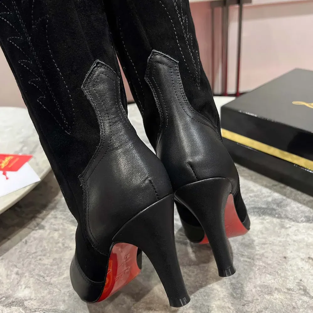 Christian Louboutin Santia Botta 85 mm Boots Calf leather and Veau Velours for Women in Black Christian Louboutin Santia Botta 85 mm Boots Calf leather and Veau Velours for Women in Black