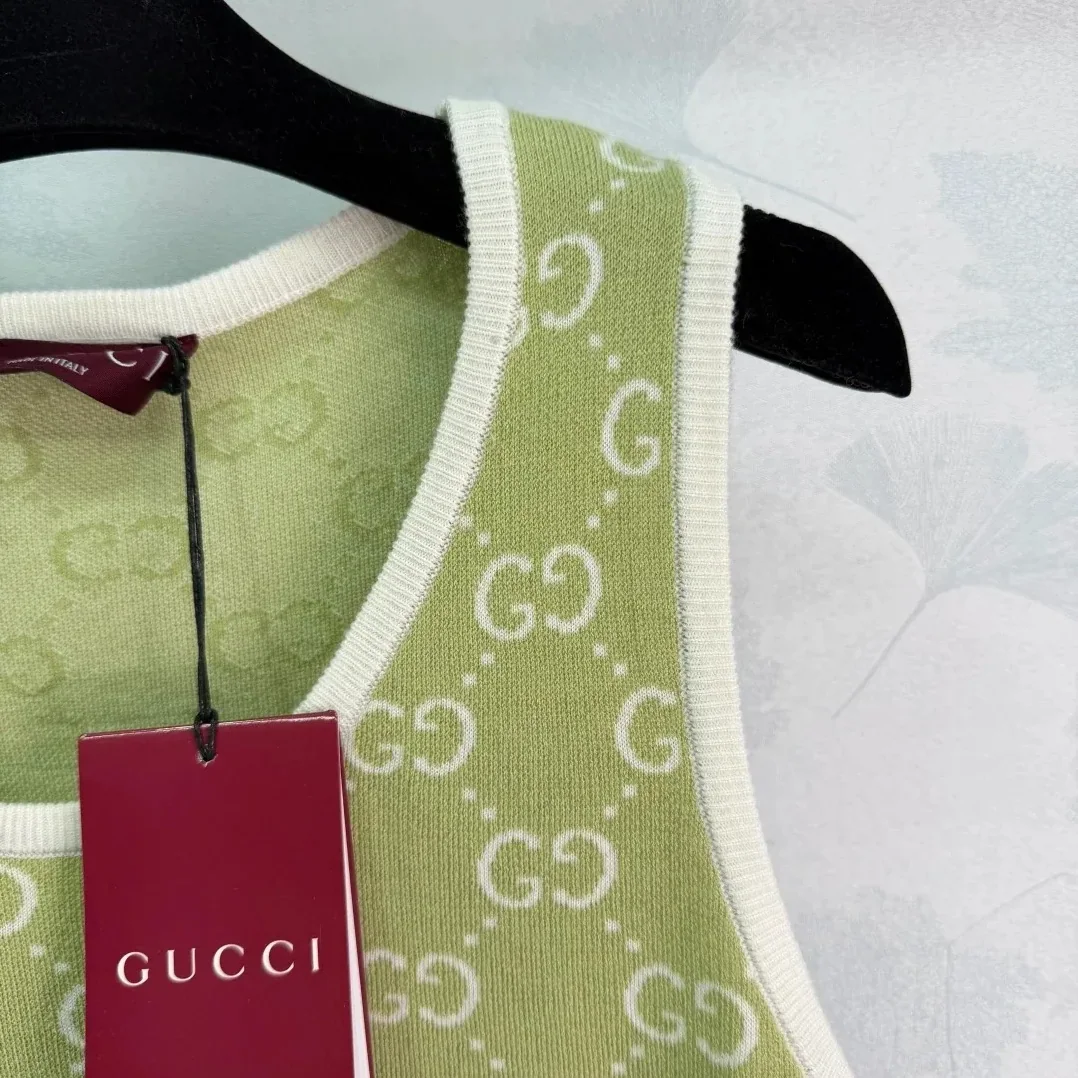 Gucci GG Monogram Sleeveless Top Sage Green Gucci GG Monogram Sleeveless Top Sage Green