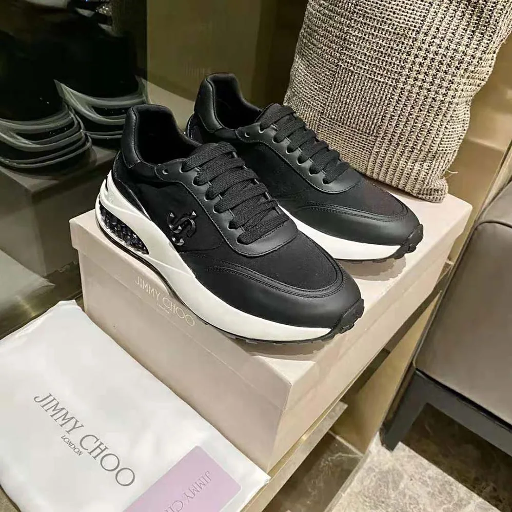 Jimmy Choo Memphis Lace UP/M Black Neoprene and Leather Low for Women in Top Trainers