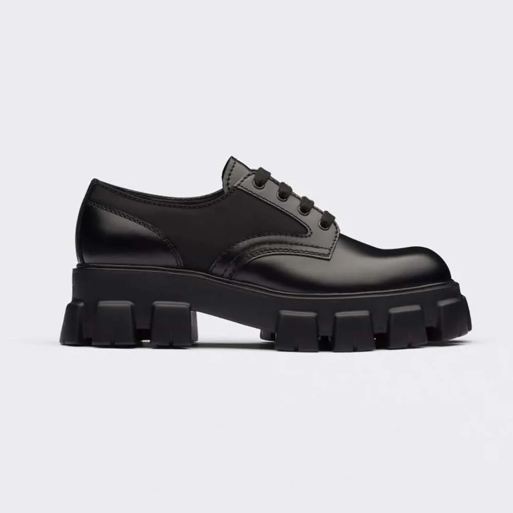 Prada Monolith Brushed Rois Leather and Nylon Lace for Men in up Shoes Prada Monolith Brushed Rois Leather and Nylon Lace for Men in up Shoes