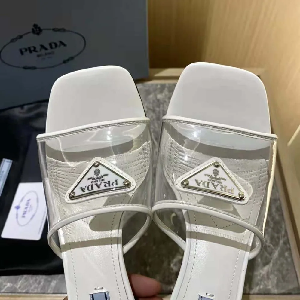 Prada Plexiglas and Patent Leather Sandals 65 mm Varnished Heel for Women in White Prada Plexiglas and Patent Leather Sandals 65 mm Varnished Heel for Women in White