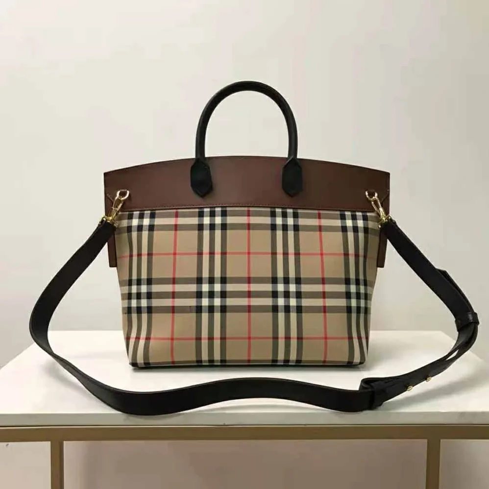 Burberry Vintage Check and Leather Society Top Handle Bag for Women Burberry Vintage Check and Leather Society Top Handle Bag for Women