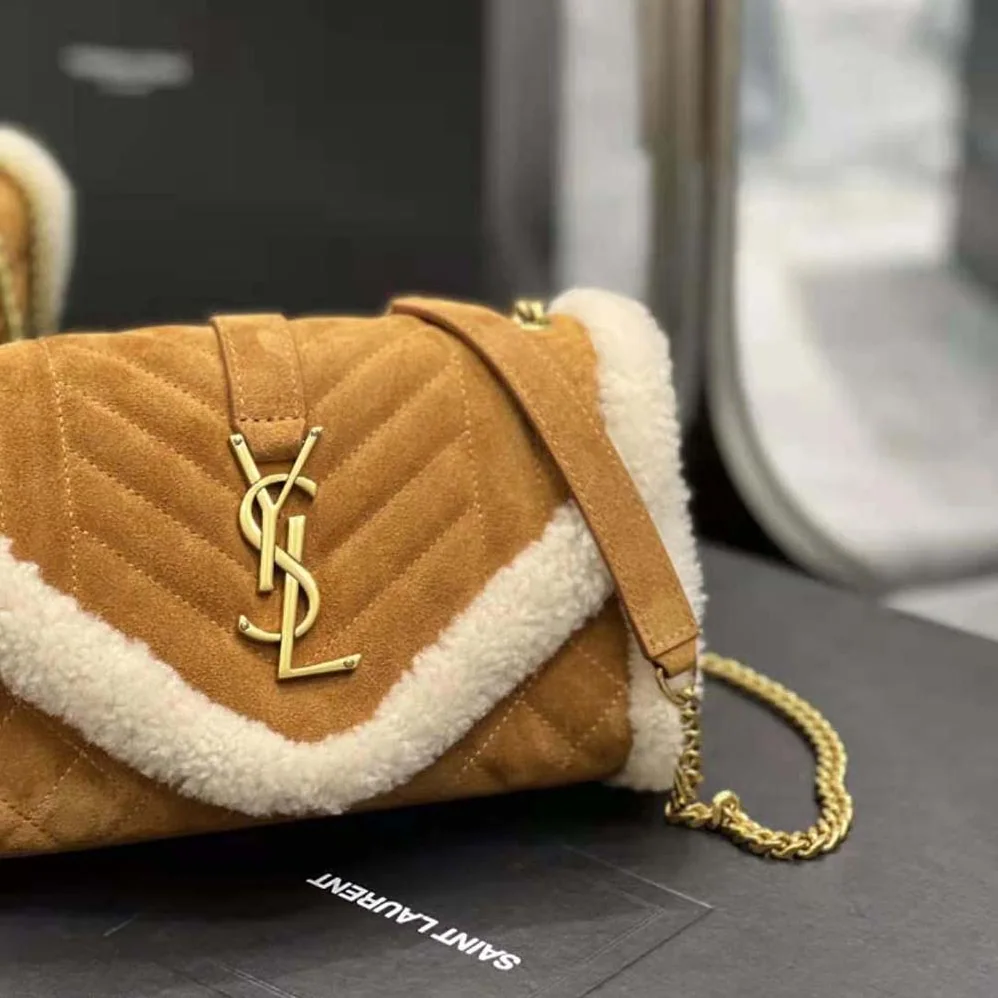 Saint Laurent YSL Envelope Small Bag in Suede and Shearling for Women