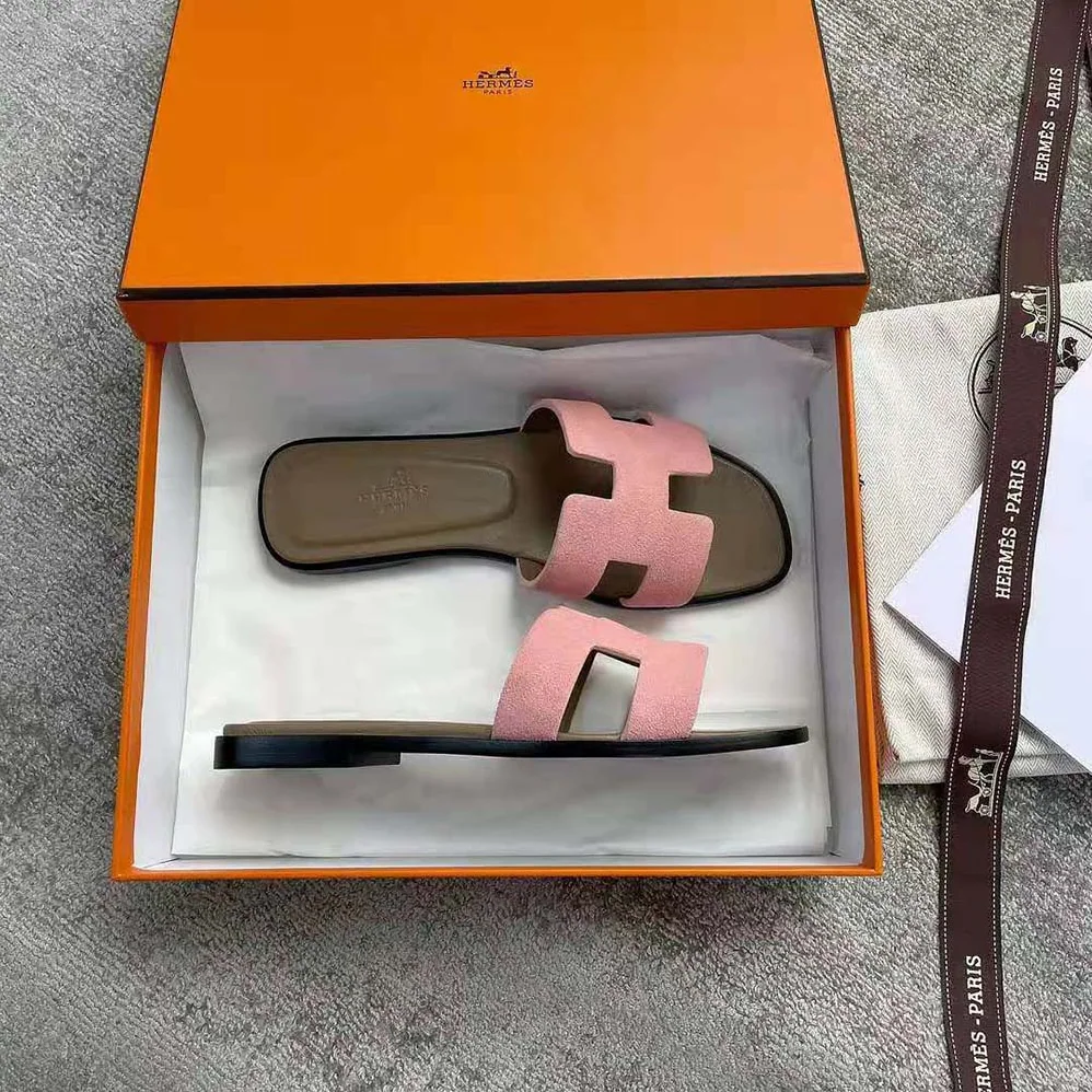 Hermes Oran Sandal in Suede Goatskin for Women in Rose Hermes Oran Sandal in Suede Goatskin for Women in Rose