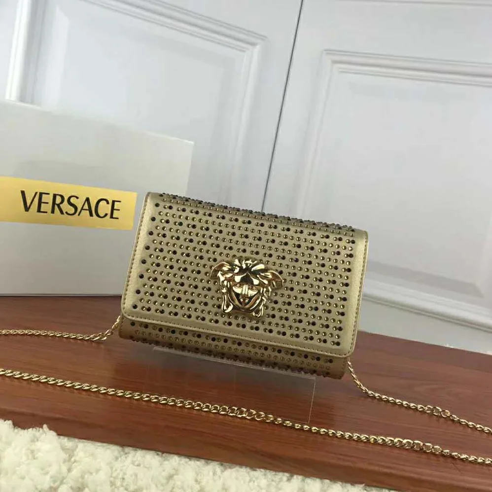 Versace Laminated Palazzo Evening Bag for Women in Gold Versace Laminated Palazzo Evening Bag for Women in Gold