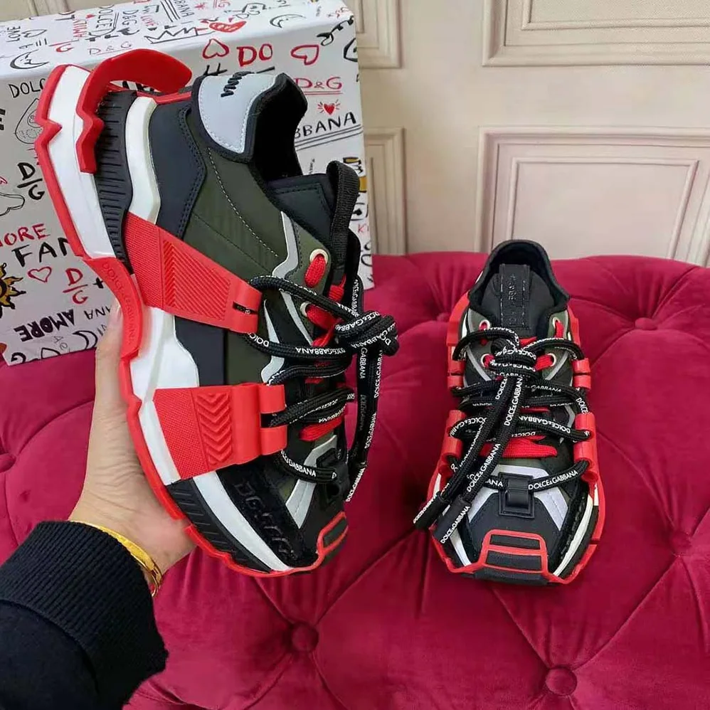 Dolce Gabbana D&G Mixed-Material Space Sneakers for Men in Maroon