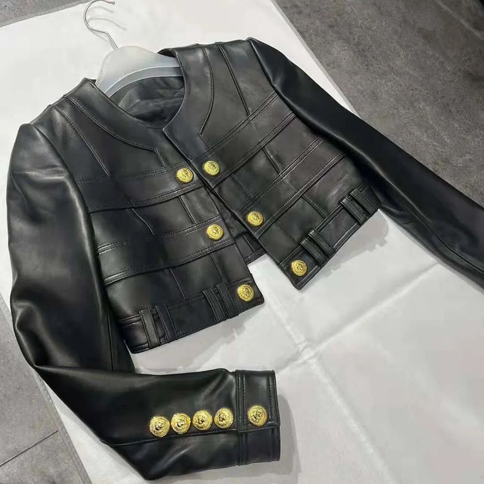 Balmain Short Soft Leather Jacket in Lambskin for Women in Black