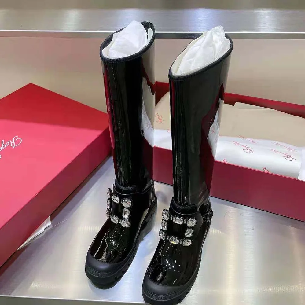 Roger Vivier Walky Viv' Strass Buckle High Boots in Leather for Women