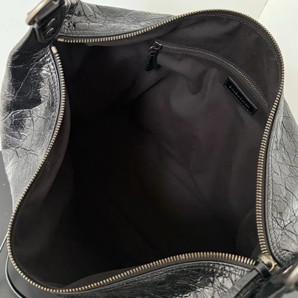Balenciaga Le City Hobo Bag Medium in Black Arena Lambskin Brass Hardware for Women