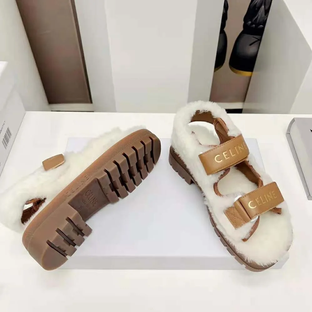 Celine Leo Scratch Sandal in Shearling & Calfskin for Women