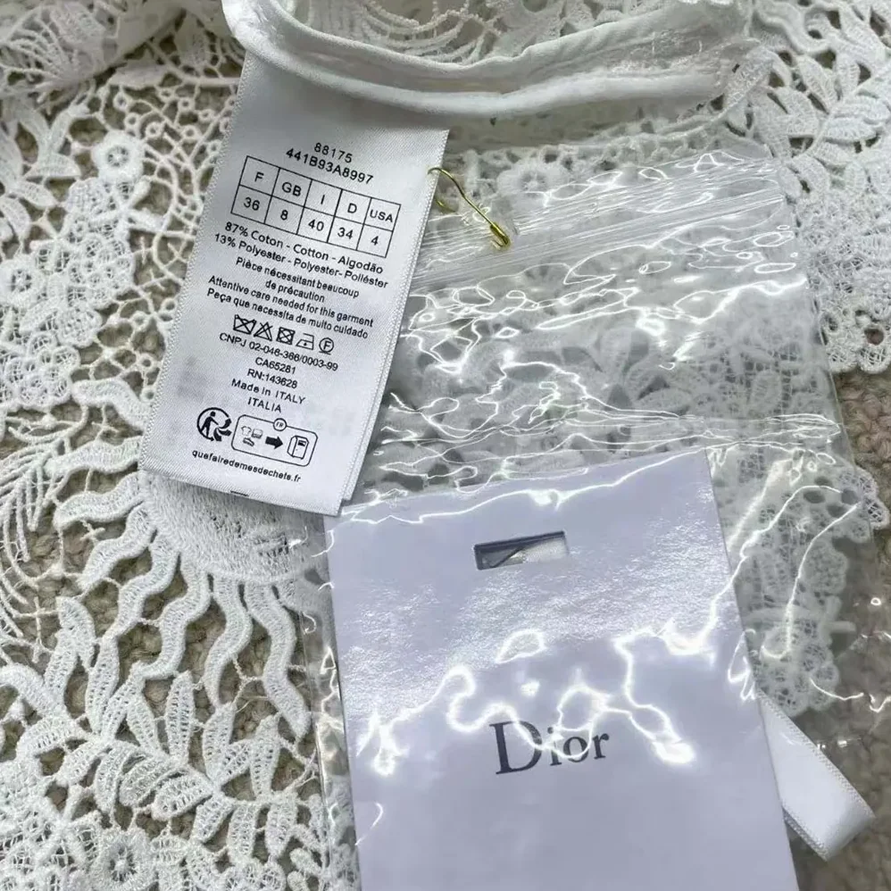 Dior Dioriviera Cropped Short-Sleeved Top Ecru Toile de Jouy Soleil Technical Cotton Lace for Women