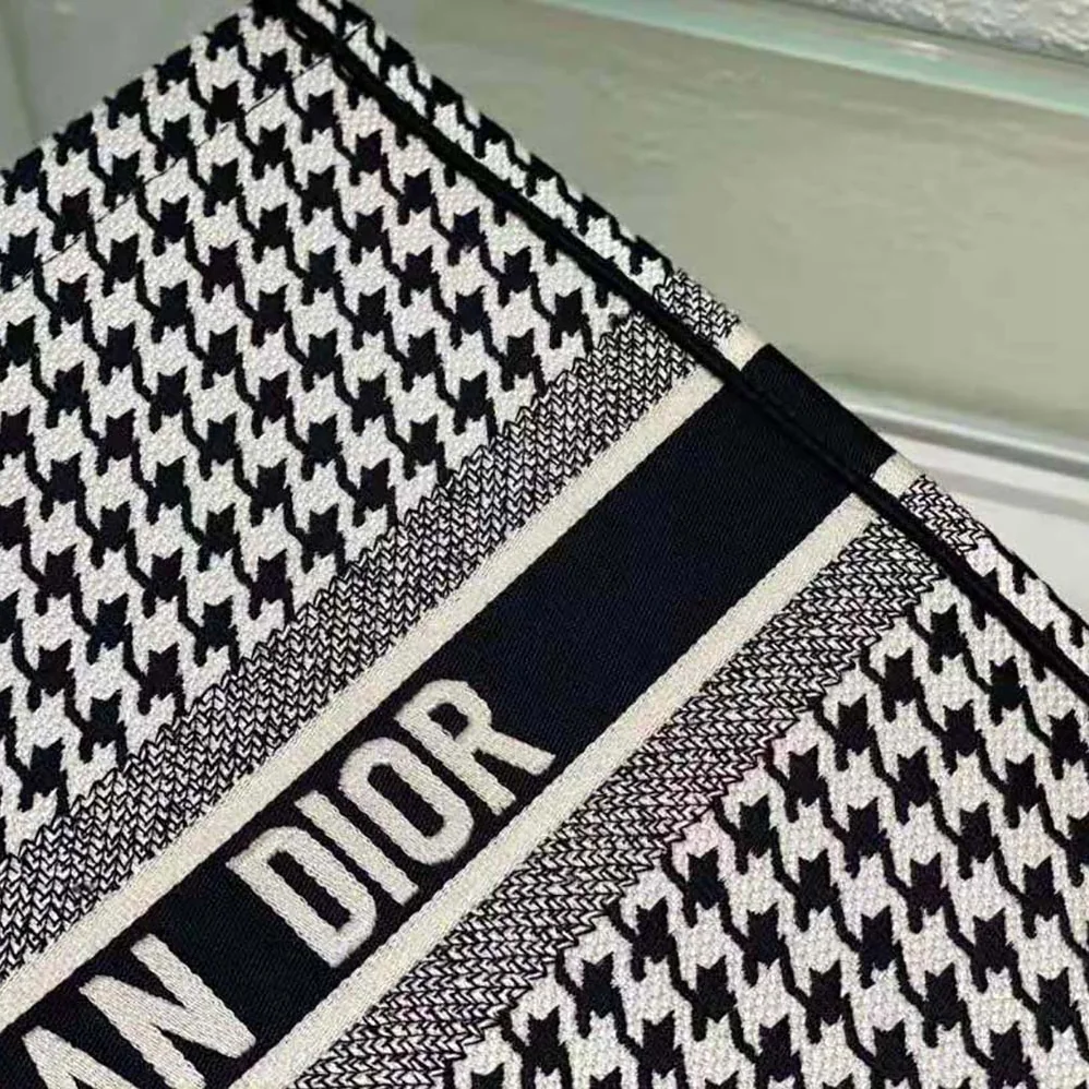 Dior Book Tote Black and White Houndstooth Embroidery for Women