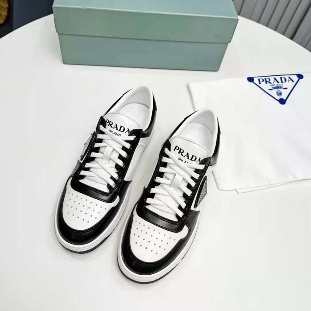 Prada Downtown Leather Sneakers for Women in White
