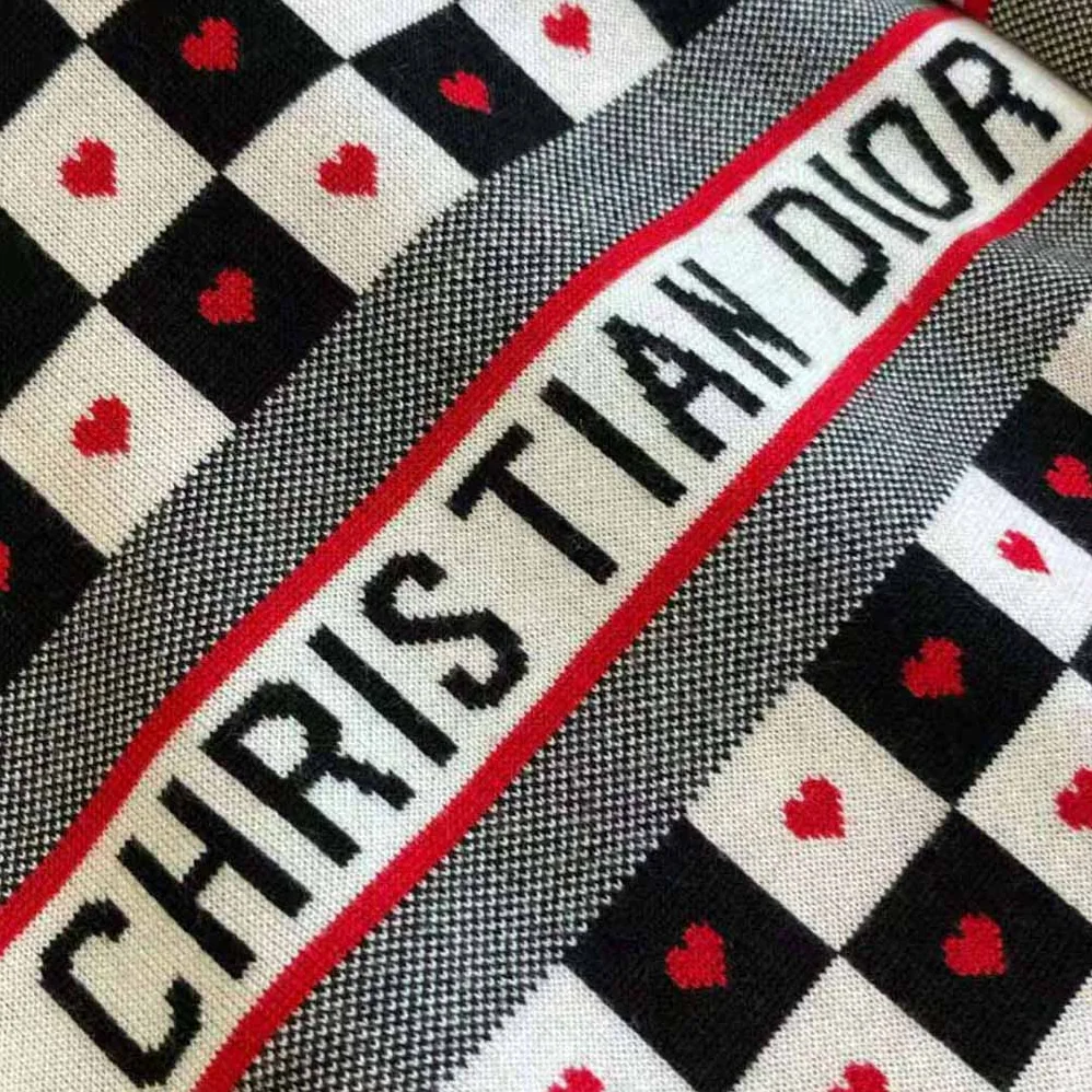 Dior Dioramour Sweater Black White and Red D-Chess Heart Double-Sided Technical Cashmere Knit and Wool for Women Dior Dioramour Sweater Black White and Red D-Chess Heart Double-Sided Technical Cashmere Knit and Wool for Women