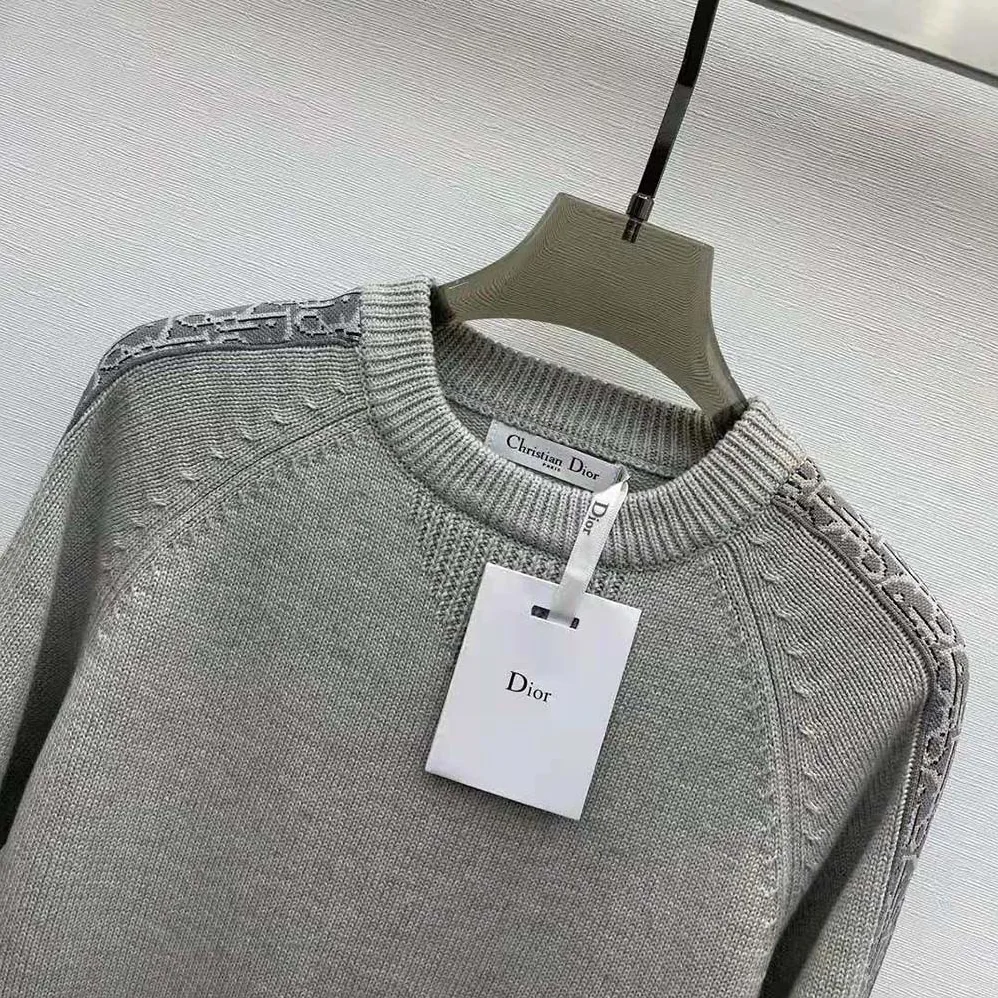 Dior Sweater with Dior Oblique Inserts Gray Cotton Jersey for Men