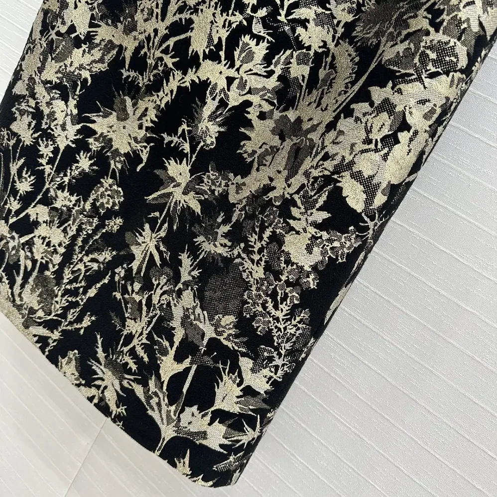Dior Mid-Length Straight Skirt Black Technical Fabric with Gold for Women in Tone Dior Chardons Motif