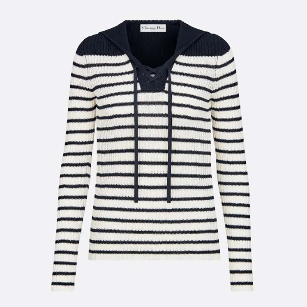 Dior Mariniere Sweater Navy Blue and White Cotton Knit for Women