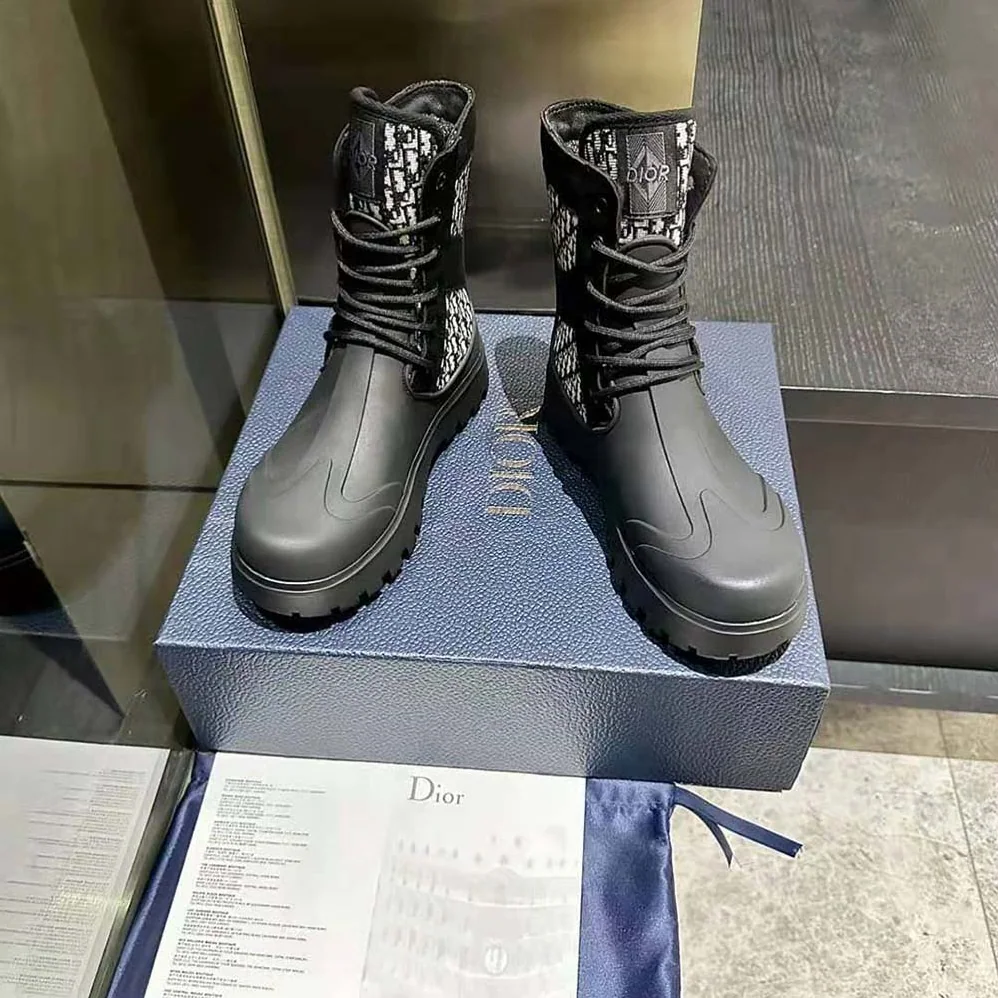 Dior Garden Lace-up Boot Beige and Black Dior Oblique Jacquard and Black Rubber for Men