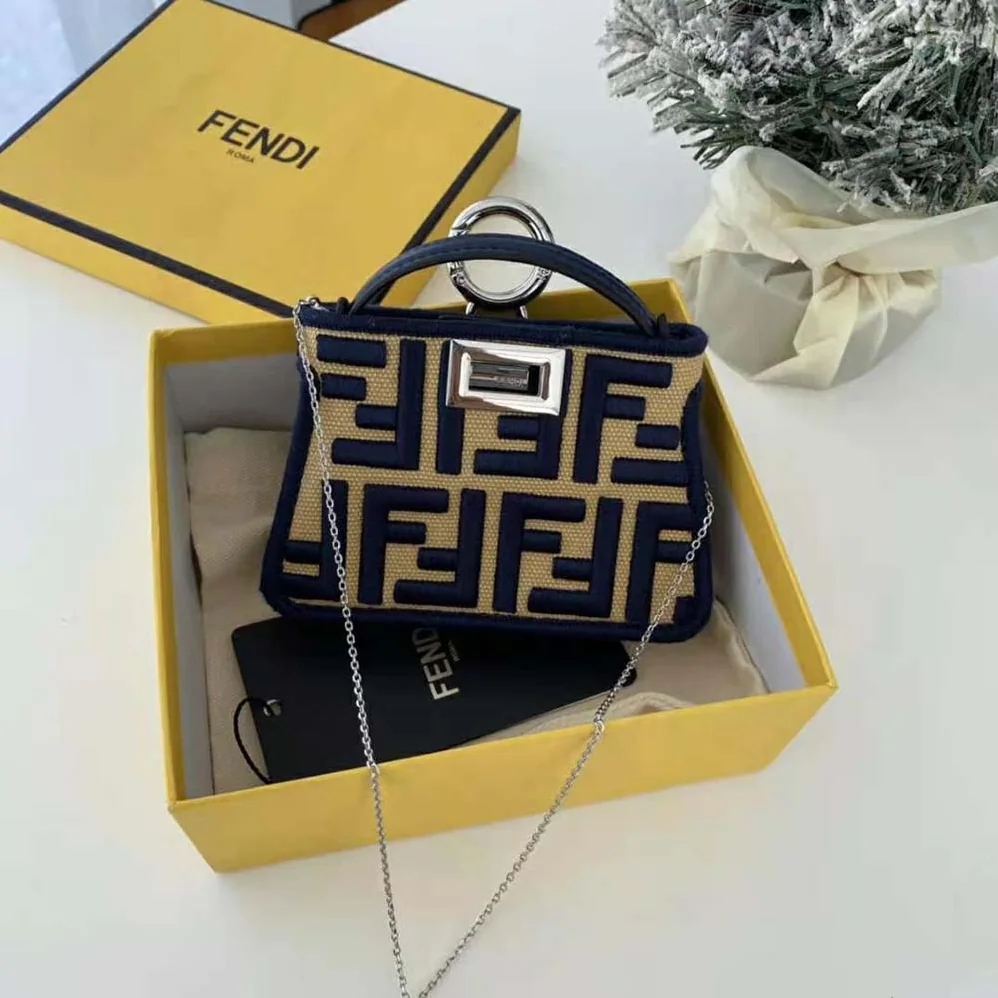 Fendi Nano Peekaboo Charm Gray FF Canvas Charm for Women in Black