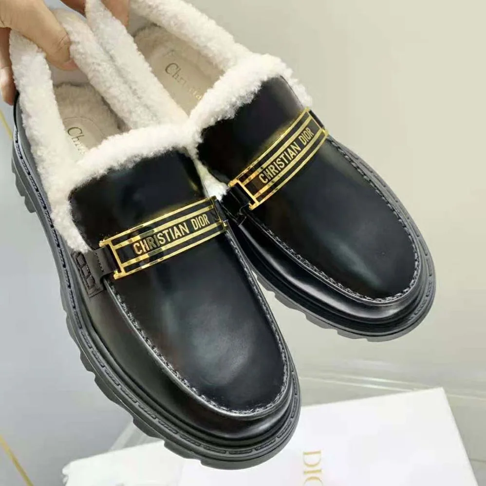 Dior Code Loafer Black Brushed Calfskin and White Shearling for Women Dior Code Loafer Black Brushed Calfskin and White Shearling for Women