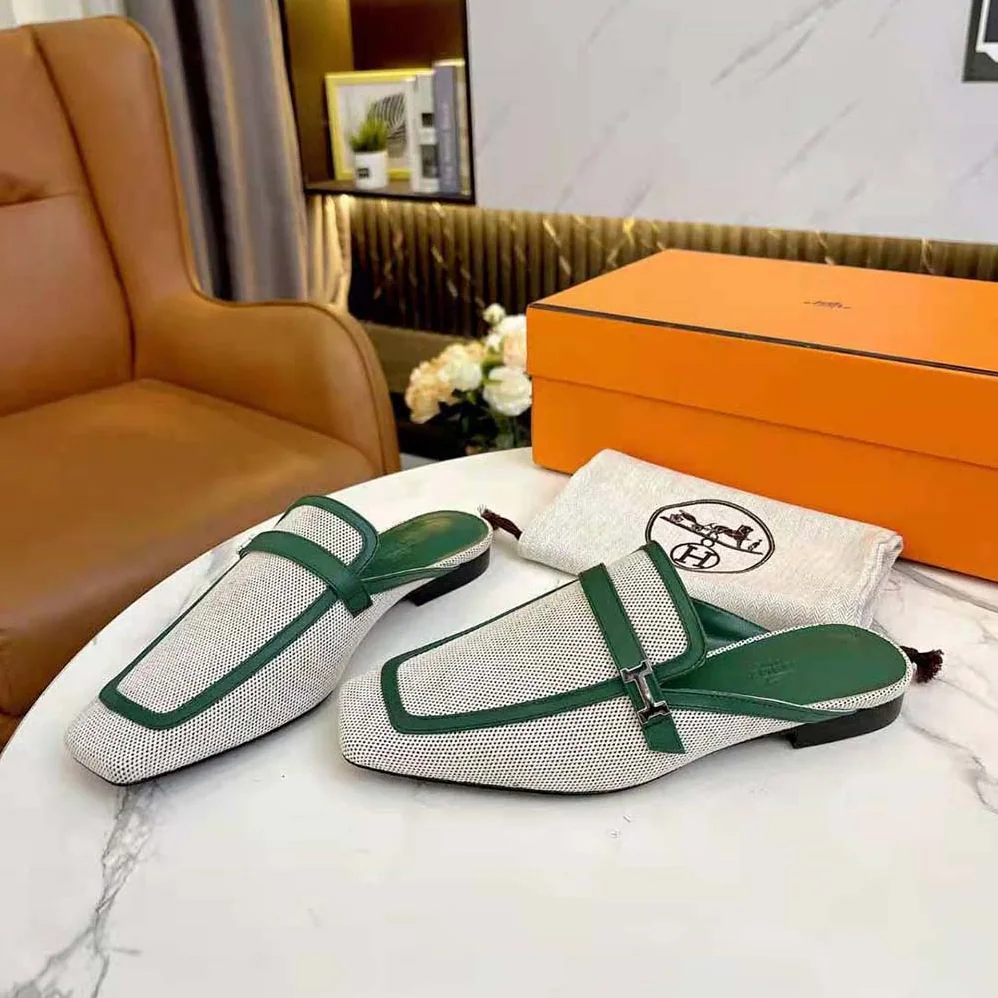 Hermes in H Canvas and Calfskin for Women in Green