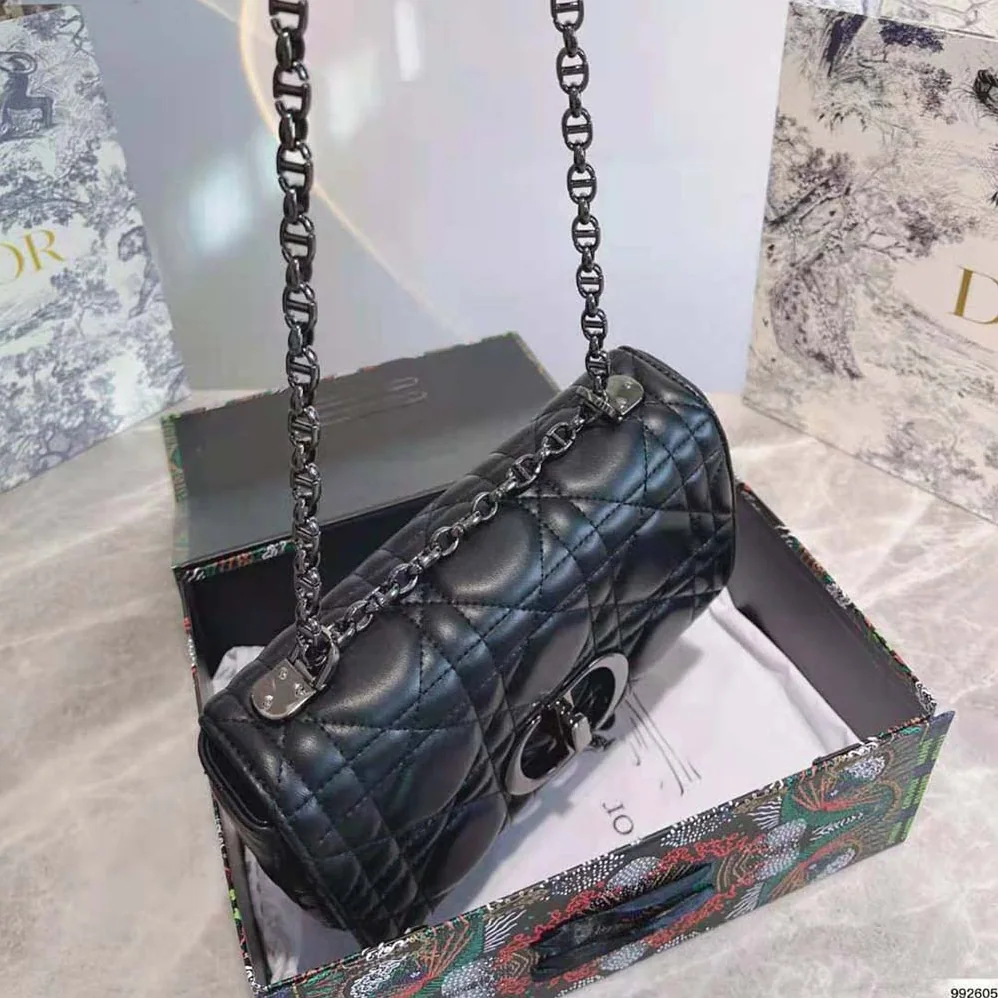 Dior Medium Dior Caro Bag Black Quilted Macrocannage Calfskin for Women